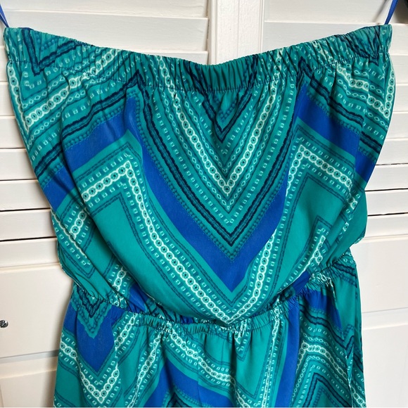 EXPRESS Scarf Print Tube Dress - Green & Blue - Picture 3 of 9